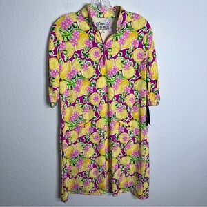 Ibkul Dress Womens Large Lemons Calista Golf SPF 50+ Floral Sheath Summer B3